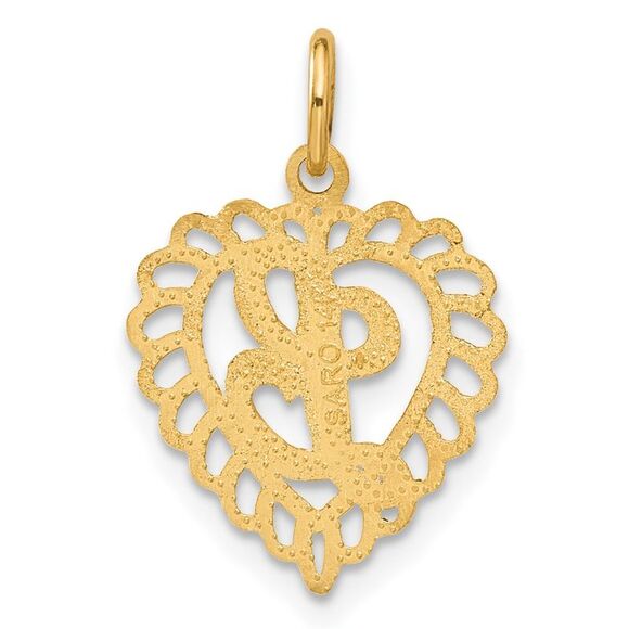 14k Yellow Gold, Grace Collection, Satin Heart Initial L Pendant, 15mm - Picture 3 of 5